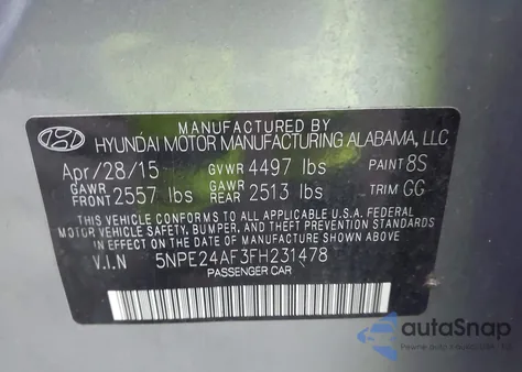 2015 Hyundai Sonata Se from USA, damaged, VIN 5NPE24AF3FH231478
